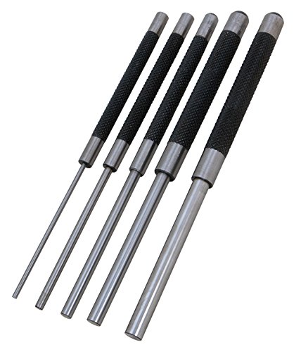 Performance Tool W758 5 Piece 8-Inch Long Carbon Steel Pin Punch Set, Pin Sizes 1/8", 3/16", 1/4", 5/16" and 3/8"