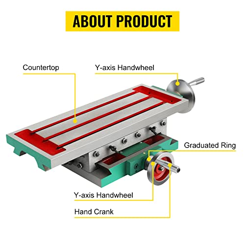 Mophorn Milling Working Table 17.7 X 6.7 Inch, Compound Milling Machine Work Table 2 Axis 4 Ways Move, Multifunction Milling Working Table Heavy-duty Structure,for Milling and Drilling Machine