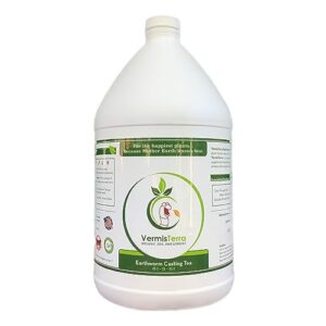 vermisterra earthworm casting tea - organic worm tea - gallon - soil conditioner concentrate - living enzymes, nourish plants and boost growth - feeds all crops: vegetables, flowers, fruit and trees