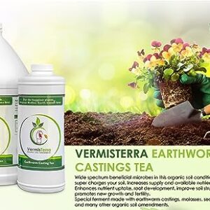 VermisTerra Earthworm Casting Tea - Organic Worm Tea - Gallon - Soil Conditioner Concentrate - Living Enzymes, Nourish Plants and Boost Growth - Feeds All Crops: Vegetables, Flowers, Fruit and Trees