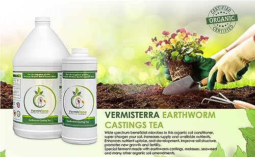 VermisTerra Earthworm Casting Tea - Organic Worm Tea - Gallon - Soil Conditioner Concentrate - Living Enzymes, Nourish Plants and Boost Growth - Feeds All Crops: Vegetables, Flowers, Fruit and Trees