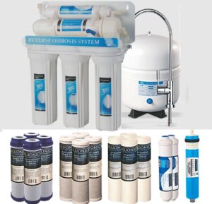 bluonics 5 stage undersink reverse osmosis drinking water filter system ro home purifier with nsf certified membrane and solid housings with 4 years of filter supply - 15 total filters