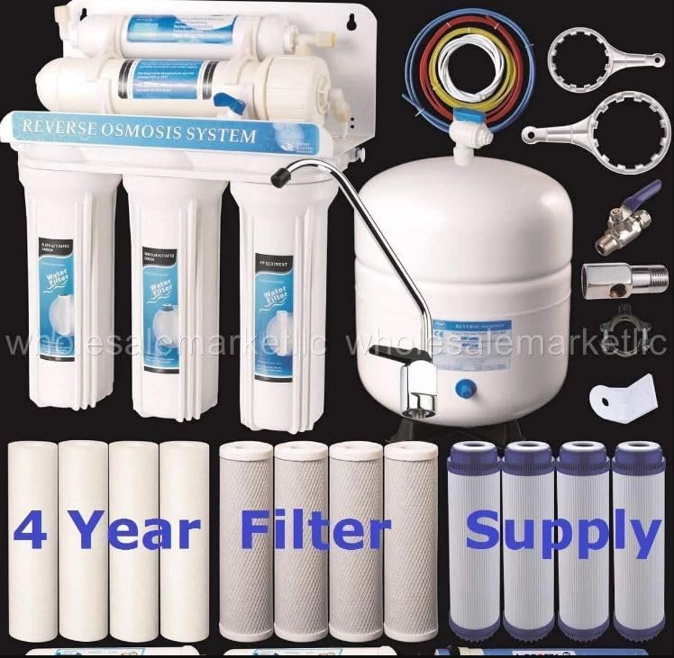 Bluonics 5 Stage Undersink Reverse Osmosis Drinking Water Filter System RO Home Purifier with NSF Certified Membrane and Solid Housings with 4 Years of Filter Supply - 15 Total Filters