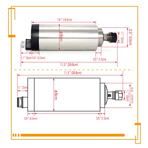 RATTMMOTOR CNC Spindle Motor 2.2KW Air Cooled Spindle Motor 220V 80mm Spindle Motor ER20 Collet 3HP 24000RPM High Speed Spindle Motor 8A 400Hz for CNC Router Engraver Milling Machine