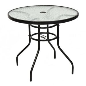 tangkula 32" outdoor patio table round steel frame tempered glass top commercial party event furniture conversation coffee table for backyard lawn balcony pool with umbrella hole