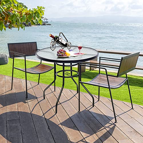 Tangkula 32" Outdoor Patio Table Round Steel Frame Tempered Glass Top Commercial Party Event Furniture Conversation Coffee Table for Backyard Lawn Balcony Pool with Umbrella Hole