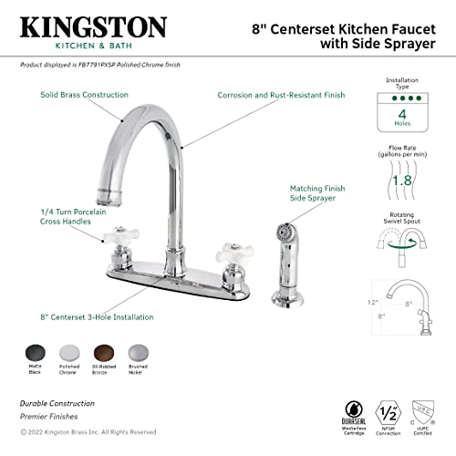 Kingston Brass FB7798PXSP Victorian 8" Centerset Kitchen Faucet, Brushed Nickel