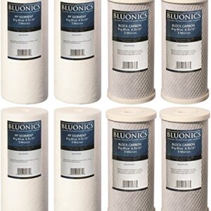 8 Pack Filters-4 Carbon Block & 4 Sediment Replacement Water Filters 5-Micron 4.5" x 10" Whole House for Rust, Iron, Sand, Dirt, Chlorine and Odors