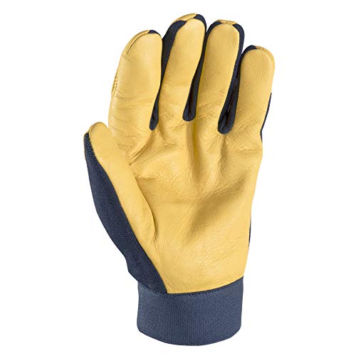 Wells Lamont Men's Leather Palm Work Gloves | Heavy Duty, Form Fitting for Improved Dexterity | Made with Water-Resistant HydraHyde, Large (3207L) , Blue