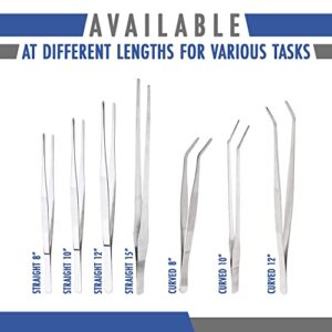 2 Pcs Straight and Curved Tip Tweezers 12 Inch, Stainless Steel Precision Tweezers Set with Serrated Tips Comfortable Ridged Handle, Tweezer Tongs for Cooking Repairing with Essential Tweezer Ebook