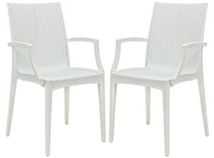 leisuremod hickory weave indoor outdoor patio dining side armchair, set of 2 (white)