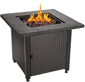 endless summer propane fire pit table 30 inch outdoor gas fire pit, 50,000 btu with rock-like top, cover, lid, and lava rocks, add warmth and ambiance to your backyard, patio, deck