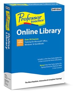 individual software professor teaches online library v.1 (3-users) - training for office 2019 & 2016 apps, windows 10 tutorials, quickbooks 2021 & 2020 & more!