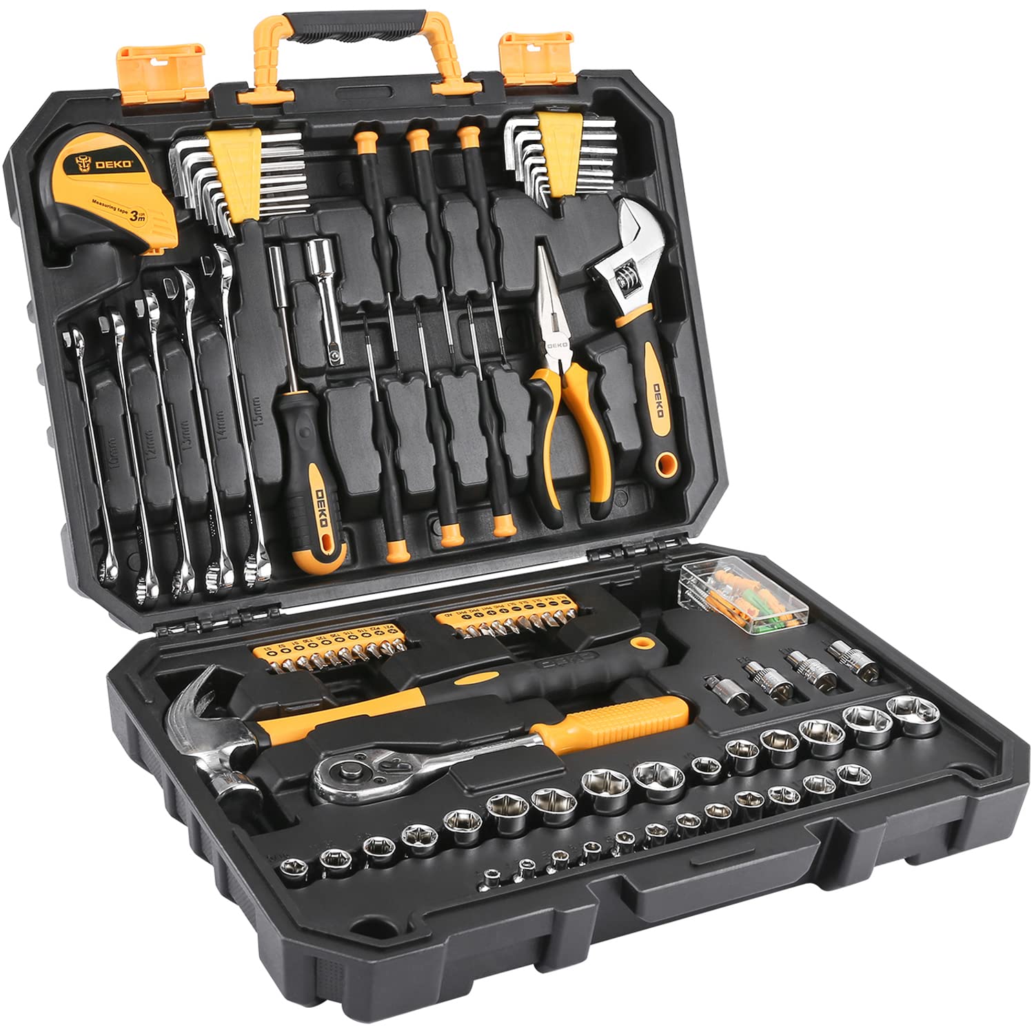 DEKOPRO 128 Piece Tool Set-General Household Hand Tool Kit, Auto Repair Tool Set, with Plastic Toolbox Storage Case