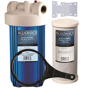 bluonics 4.5 x 10" whole house water filter with 5 micron 4.5 x 10" carbon/charcoal block filter cartridge for chlorine, herbicides, insecticides, bad taste and odor
