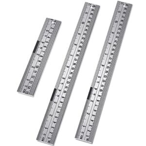 gimars 3 pcs nonslip unique measure on both ends design 6 +12 inch stainless steel metal ruler kit, easy to read inch&mm&cm directly, more polished edge for school, office, architect, engineers, craft