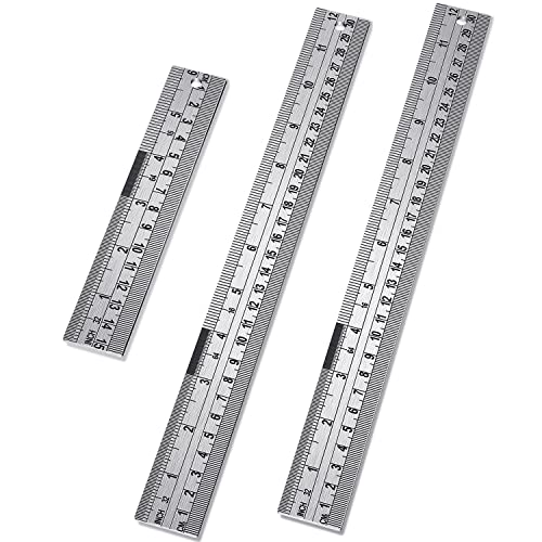 Gimars 3 Pcs Nonslip Unique Measure on Both Ends Design 6 +12 inch Stainless Steel Metal Ruler Kit, Easy to Read Inch&mm&cm Directly, More Polished Edge for School, Office, Architect, Engineers, Craft