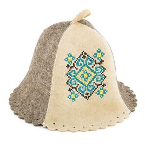 eden ukraine wool sauna hat embroidered ukrainian ornament blue