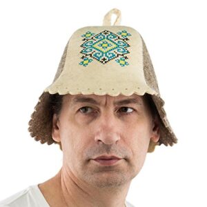 Eden Ukraine Wool Sauna Hat Embroidered Ukrainian ornament Blue