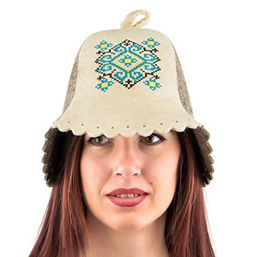 Eden Ukraine Wool Sauna Hat Embroidered Ukrainian ornament Blue