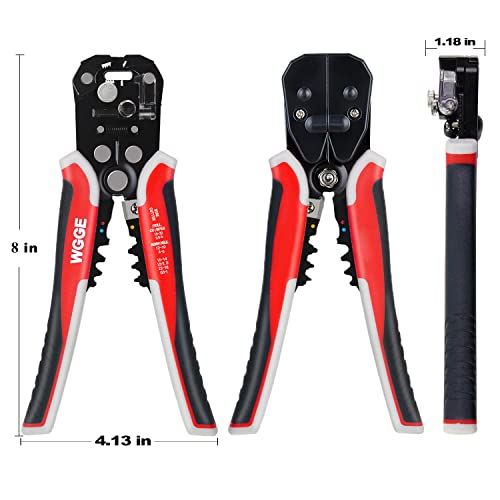 WGGE WG-014 Self-Adjusting Insulation Wire Stripper. For stripping wire from AWG 10-24, 3 in 1 Automatic Wire Stripping Tool/Cutting Pliers Tool, Automatic Strippers with Cutters & Crimper 8"