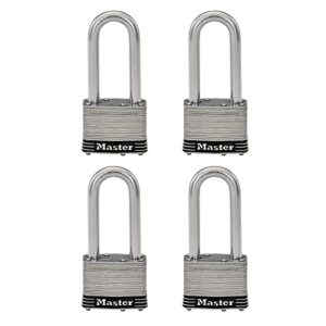 master lock 5ssqlj stainless steel outdoor padlock with key, 4 pack keyed-alike, silver