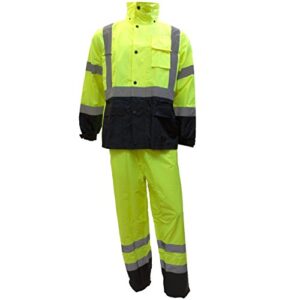 rk safety class 3 rain suit, jacket, pants high visibility reflective black bottom rw-cla3-lm11 (large, lime)
