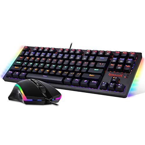 Redragon S113 Gaming Keyboard Mouse Combo Wired Mechanical LED RGB Rainbow Keyboard Backlit with Brown Switches and RGB Gaming Mouse 4200 DPI for Windows PC Gamers