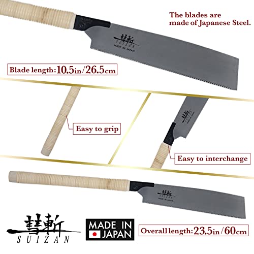 SUIZAN Japanese Hand Saw 10.5 Inch Kataba Single Edge Pull Saw for Woodworking Tools Gifts