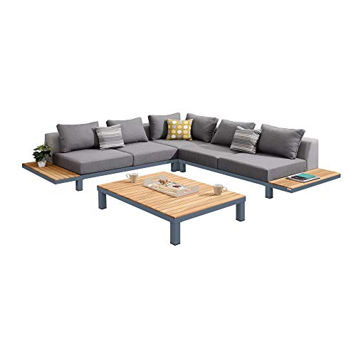 Armen Living Polo Outdoor Set in Dark Grey and Grey Powder Coat Finish