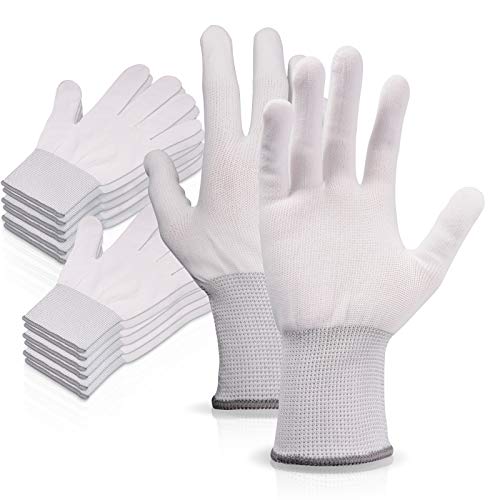 EHDIS Vinyl Wrap Gloves Nylon White Working Gloves Labor Non-slip PC Building Gloves / 6 Pairs