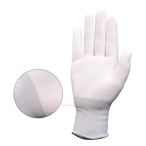 EHDIS Vinyl Wrap Gloves Nylon White Working Gloves Labor Non-slip PC Building Gloves / 6 Pairs