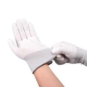 EHDIS Vinyl Wrap Gloves Nylon White Working Gloves Labor Non-slip PC Building Gloves / 6 Pairs