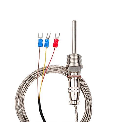 CrocSee RTD Pt100 Temperature Sensor Probe 3 Wires 2M Cable Thermocouple -58~572°F (-50-300°C) 1/2" BSP Thread