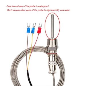 CrocSee RTD Pt100 Temperature Sensor Probe 3 Wires 2M Cable Thermocouple -58~572°F (-50-300°C) 1/2" BSP Thread