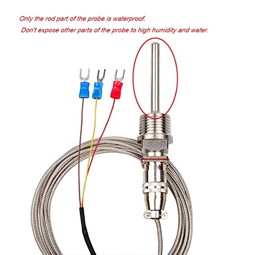 CrocSee RTD Pt100 Temperature Sensor Probe 3 Wires 2M Cable Thermocouple -58~572°F (-50-300°C) 1/2" BSP Thread