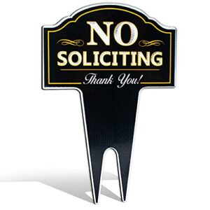 signs authority no soliciting sign for house reflective outdoor yard signs for home/business | 15"x9.5" dibond aluminum no soliciting yard sign | no soliciting, deter door knockers and bell ringer