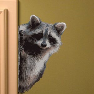 Raccoon Peering Around Wall Decal - 7" wide x 11" tall