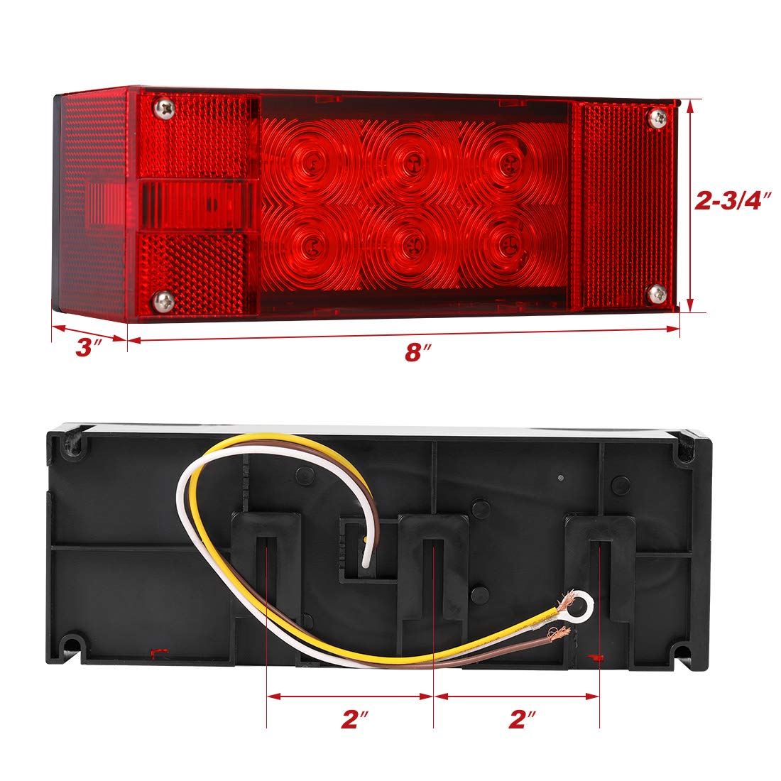 CZC AUTO 2PCS 12V LED Submersible Low Profile Rectangular Trailer Lights, Tail Stop Turn Running Lights Kit, Sealed for Boat Trailer Truck Marine