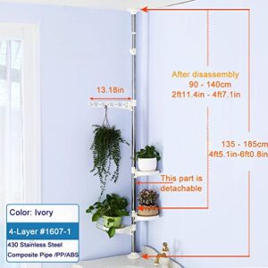 BAOYOUNI Indoor Plant Pole Stand Tension Rod Hanger Window Sill Flower Display Rack Holder Adjustable Corner Vertical Storage Organizer with 3 Trays & 1 Arm for Counter Top, Ivory