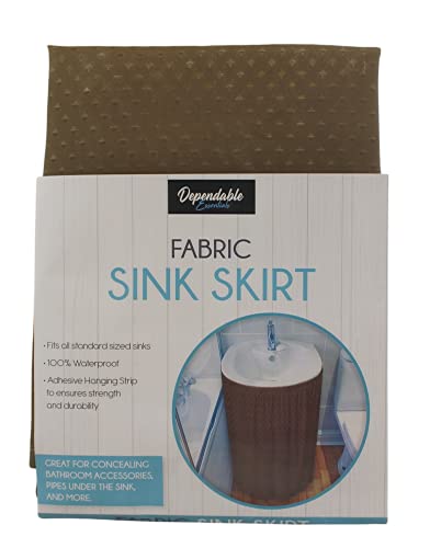 Dependable Industries Inc. Essentials Fabric Sink Skirt Diamond Stitch Chocolate Brown Self Stick Adhesive Easy Installation