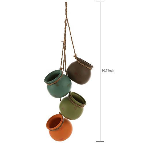 MyGift Dangling Southwest Desert Color Ceramic 4 Pot Set, Wall or Ceiling Mount Hanging Mini Flower Planters