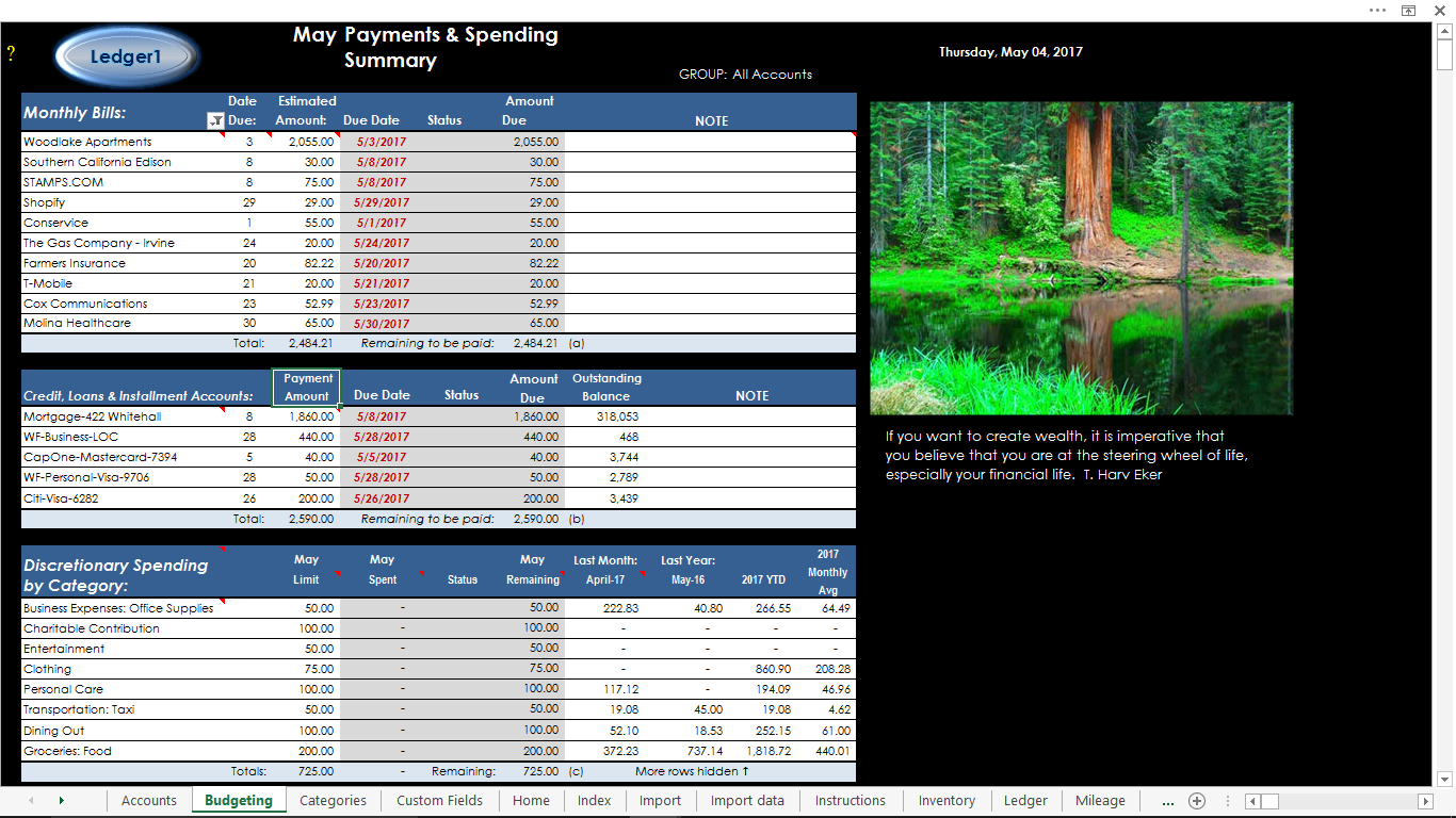 Ledger1 - Excel Based Money Management, Budgeting & Accounting Spreadsheet [Download]