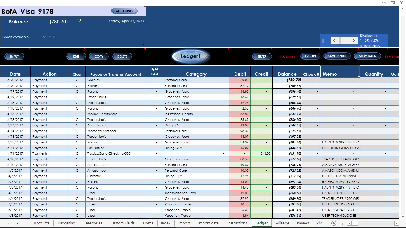 Ledger1 - Excel Based Money Management, Budgeting & Accounting Spreadsheet [Download]