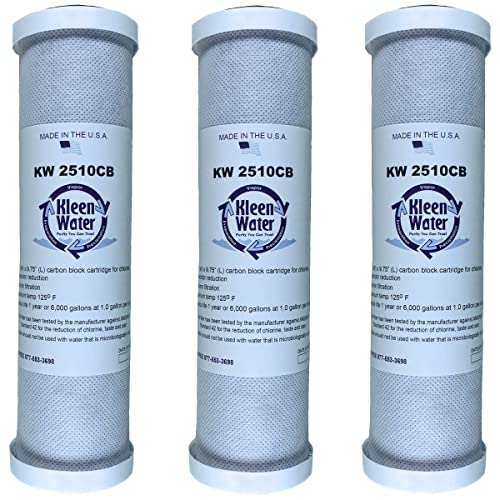 KleenWaterKW2510CB Filters Compatible with GE GXWH01C GXRV10ABL GXSV10C GXSL03C FXWTC, Carbon Block Replacement Filters, Set of 3