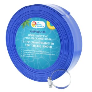 u.s. pool supply 1-1/2" x 100' heavy duty blue flexible swimming pool backwash hose with hose clamp