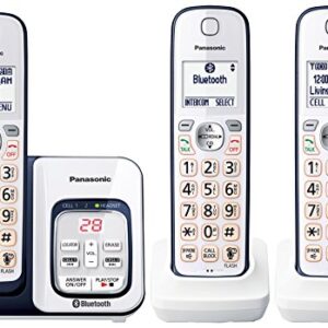 Panasonic Expandable Cordless Phone System with Link2Cell Bluetooth, Voice Assistant, Answering Machine and Call Blocking - 3 Cordless Handsets - KX-TGD563A (Navy Blue/White)