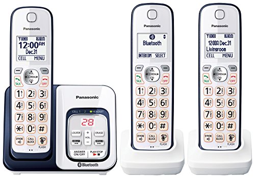 Panasonic Expandable Cordless Phone System with Link2Cell Bluetooth, Voice Assistant, Answering Machine and Call Blocking - 3 Cordless Handsets - KX-TGD563A (Navy Blue/White)