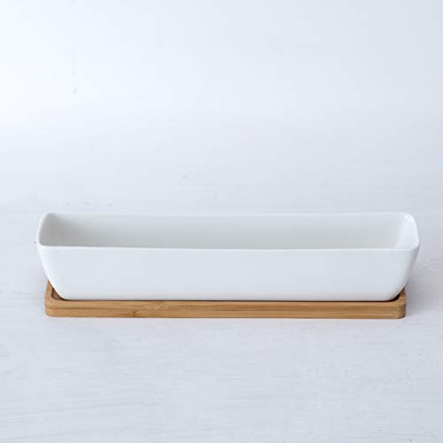 Kipokalor 11.1x2.36x1.77inch Long Rectangular Modern Minimalist White Ceramic Succulent Planter Pot with Saucer for Office,Desk,Window.