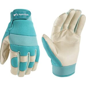 wells lamont women's hybrid work/gardening gloves | water-resistant hydrahyde leather |aqua, medium (3204m)